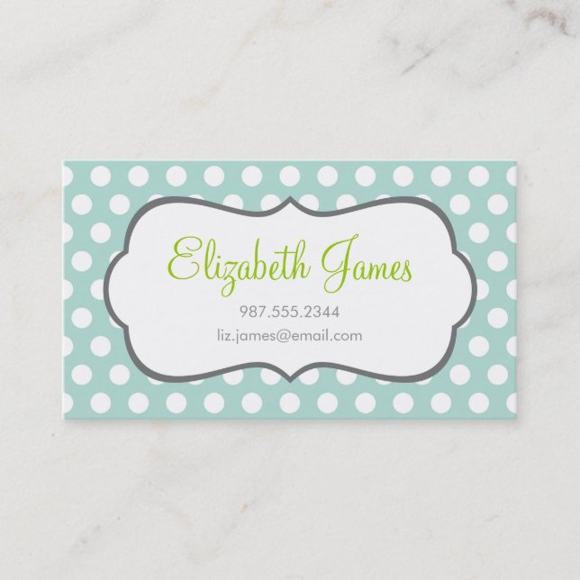 Mint Polka Dot Business Card (Front)