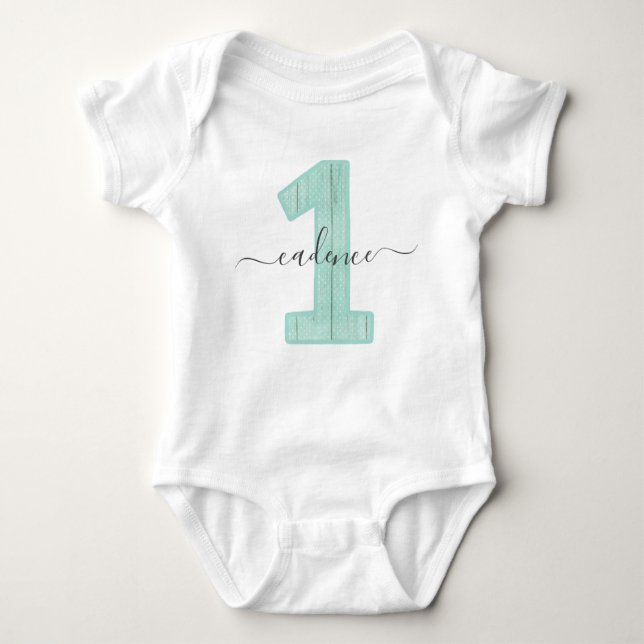 Mint Polka Dots Custom Name 1st Birthday Party Baby Bodysuit (Front)