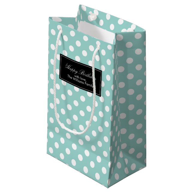 Mint Polka Dots Personalised Small Gift Bag (Front Angled)