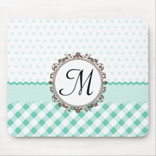 Mint Polkadots, Check and Stripes with Monogram Mouse Pad