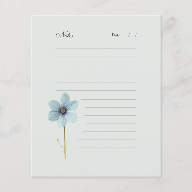 Mint Pressed Floral Lined Note Paper (Front)