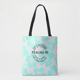 Mint psalms 91 flower tote bag