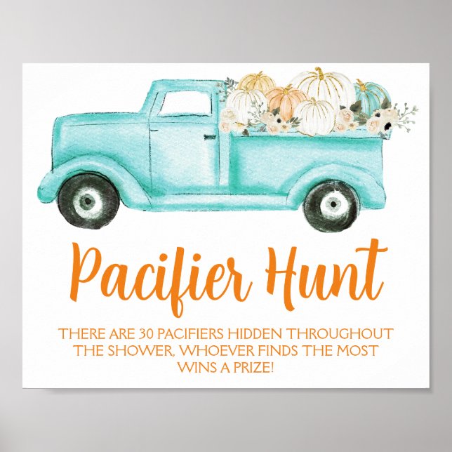 Mint Pumpkin Pacifier Hunt Baby Shower Game Poster (Front)