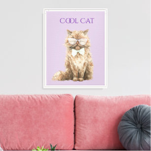 Mint Purple Brown Cool Cat Glasses   Canvas Print