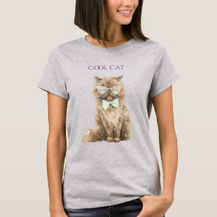 Mint Purple Brown Cool Cat Glasses   T-Shirt
