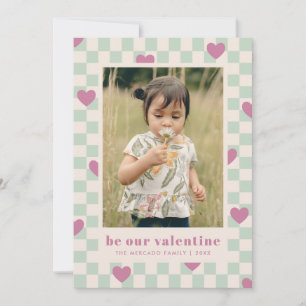 Mint Purple Chequerboard Hearts Valentine Card
