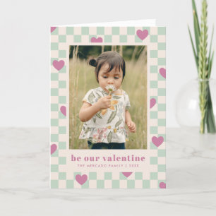 Mint Purple Chequerboard Hearts Valentine Card