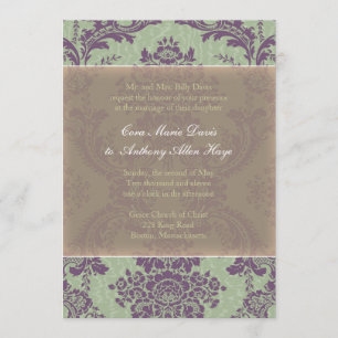 Mint Purple Elegant Damask Wedding Invitation