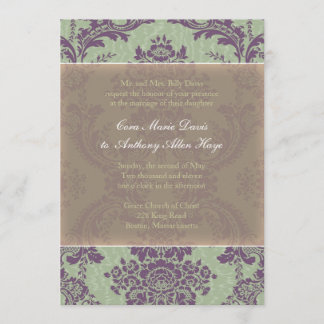 Mint Purple Elegant Damask Wedding Invitation