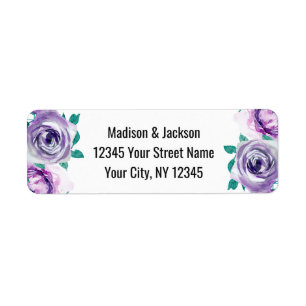 Mint & Purple Floral Rose Wedding Return Address