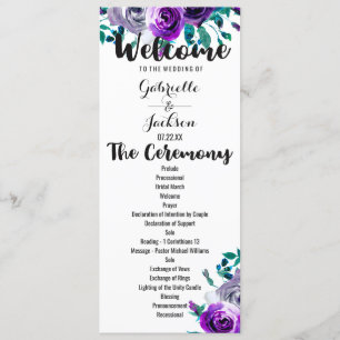 Mint & Purple Floral Watercolor Wedding Program Programme