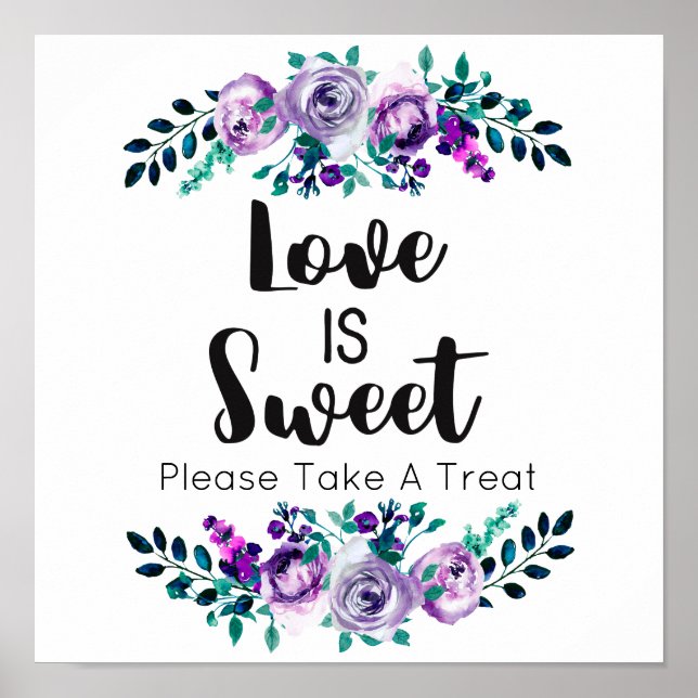 Mint & Purple Floral Wedding Love is Sweet Poster (Front)