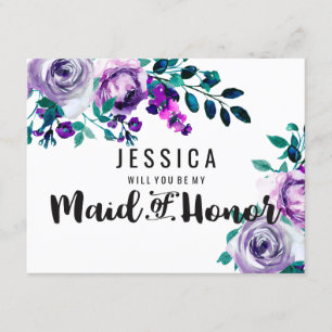 Mint & Purple Floral Will You Be My Maid of Honour Invitation