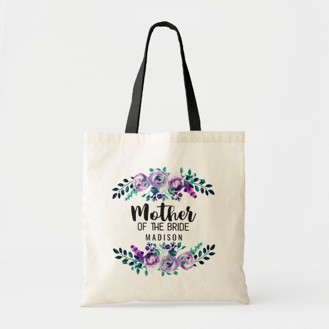 Mint & Purple Floral Wreath Mother of the Bride Tote Bag (Front)