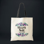 Mint & Purple Floral Wreath Wedding Flower Girl Tote Bag<br><div class="desc">Mint & Purple Floral Wreath Watercolor Wedding Personalised Flower Girl Tote Bag with pretty rose and flowers and fun modern Brush Font. Check my shop to see the entire wedding suite for this design!</div>