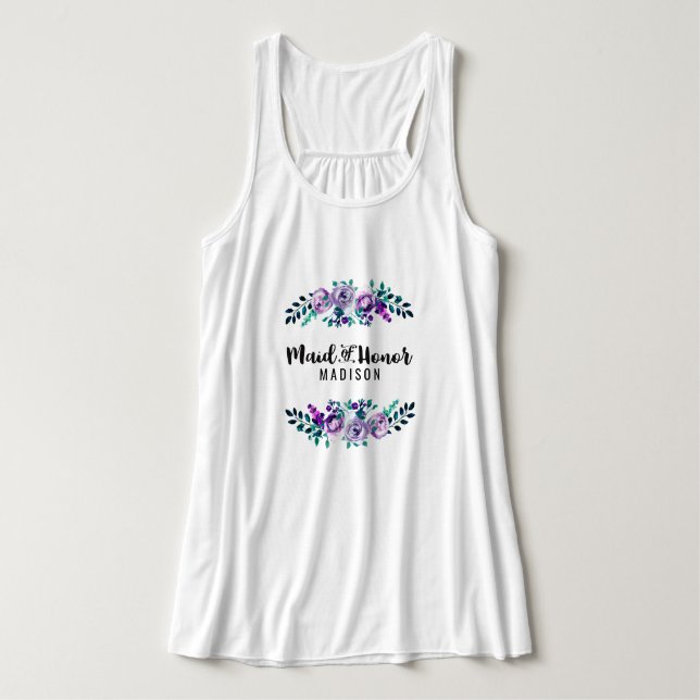 Mint & Purple Floral Wreath Wedding Maid of Honour Singlet (Design Front)