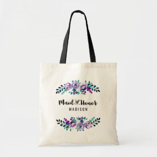 Mint & Purple Floral Wreath Wedding Maid of Honour Tote Bag