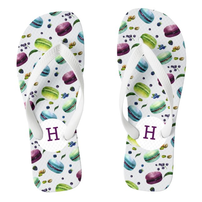 Mint & Purple Macaroons & Berries Pattern Jandals (Footbed)