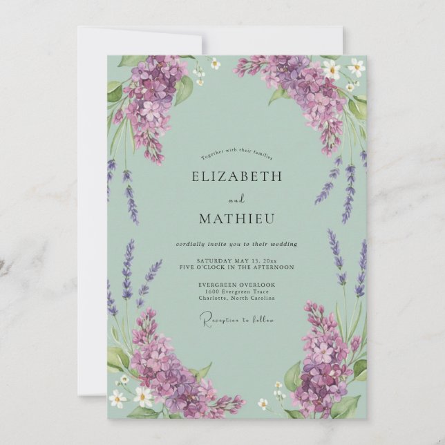 Mint Purple Wisteria Wedding Invitation (Front)