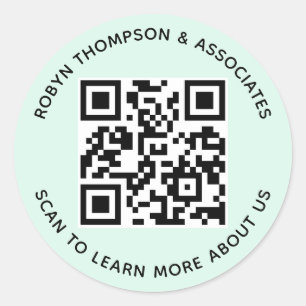 Mint QR Code Stickers Custom Business Name Round