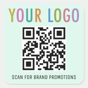 Mint QR Code Stickers for Website with Logo Square