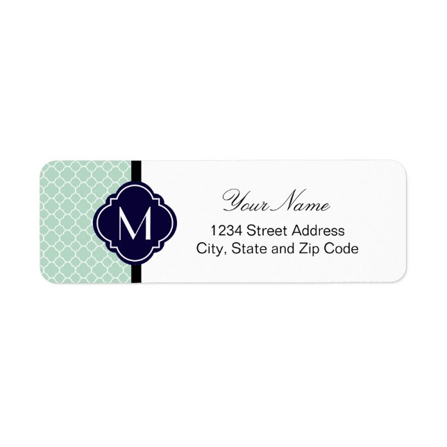 Mint Quatrefoil Pattern with Monogram (Front)