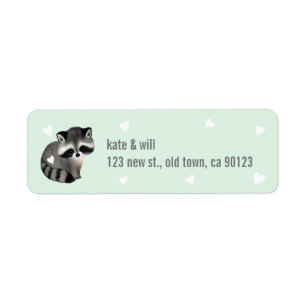 Mint Racoon Heart Return Address Labels
