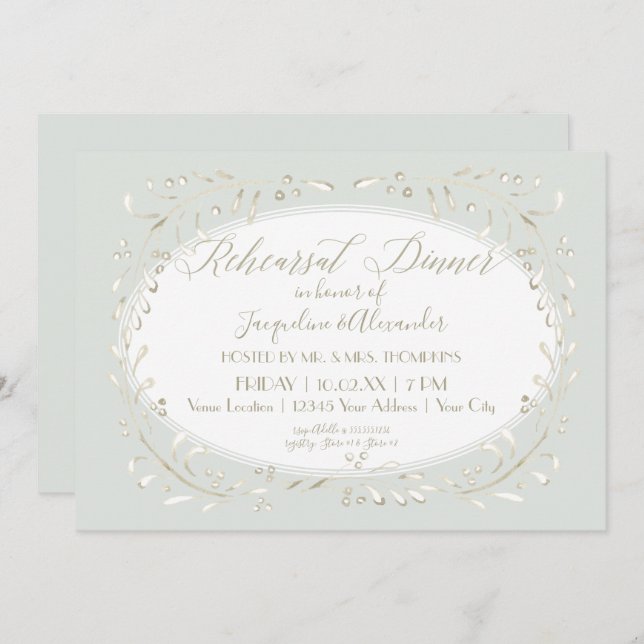 Mint Rehearsal Dinner Modern Simple Wreath Branch Invitation (Front/Back)