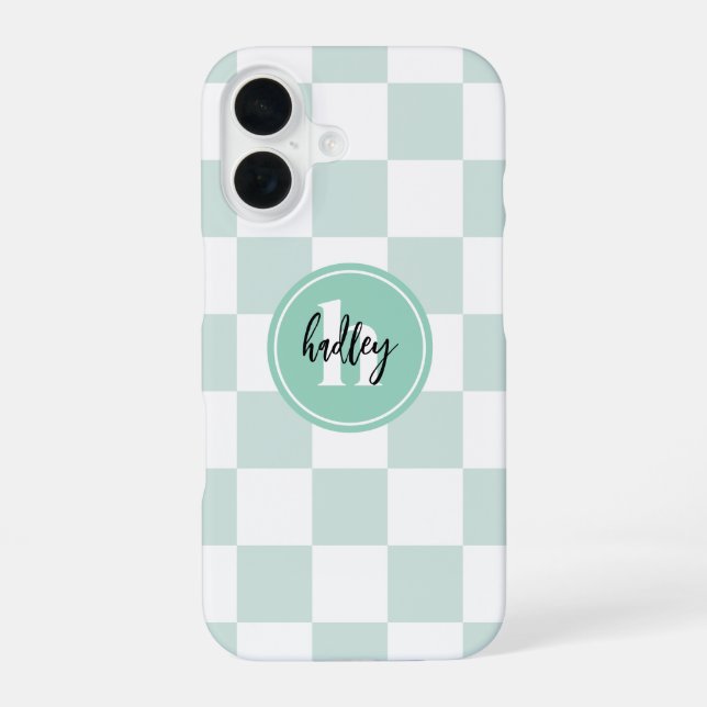 Mint Retro Check Monogram Case-Mate iPhone Case (Back)