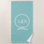 Mint Rope and Anchor Monogrammed Beach Towel<br><div class="desc">Modern and trendy design features a nautical rope and anchor illustration and can be personalised with your monogram,  initials,  name,  or text of your choice for a one of a kind gift.</div>