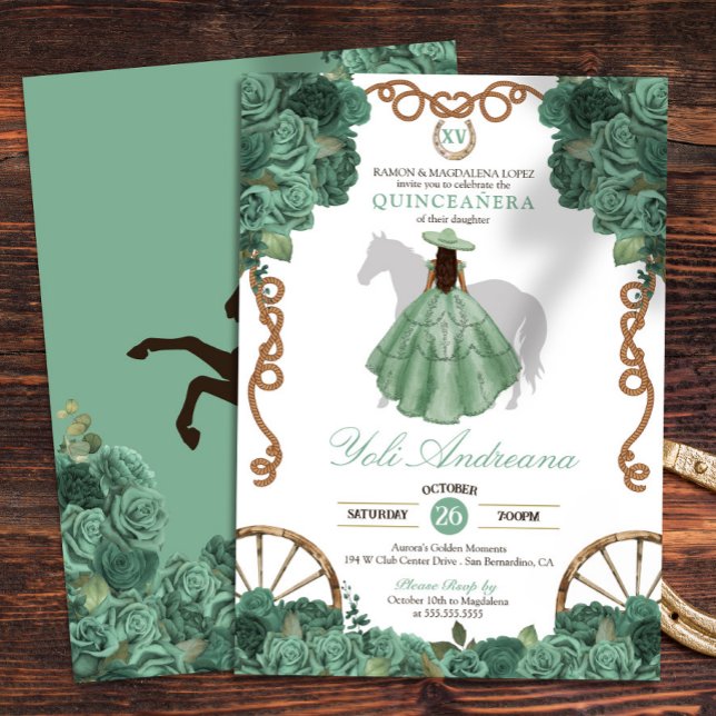 Mint Rose Light Green Western Ranch Quinceanera Invitation (Creator Uploaded)