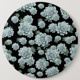 Mint Rosette Succulents Repeat Print on Black 6 Cm Round Badge