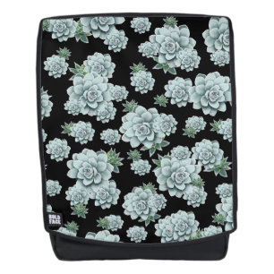 Mint Rosette Succulents Repeat Print on Black Backpack