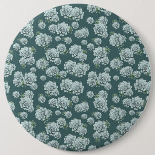 Mint Rosette Succulents Repeat Print on Pine Green 6 Cm Round Badge