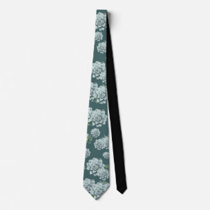 Mint Rosette Succulents Repeat Print on Pine Green Tie