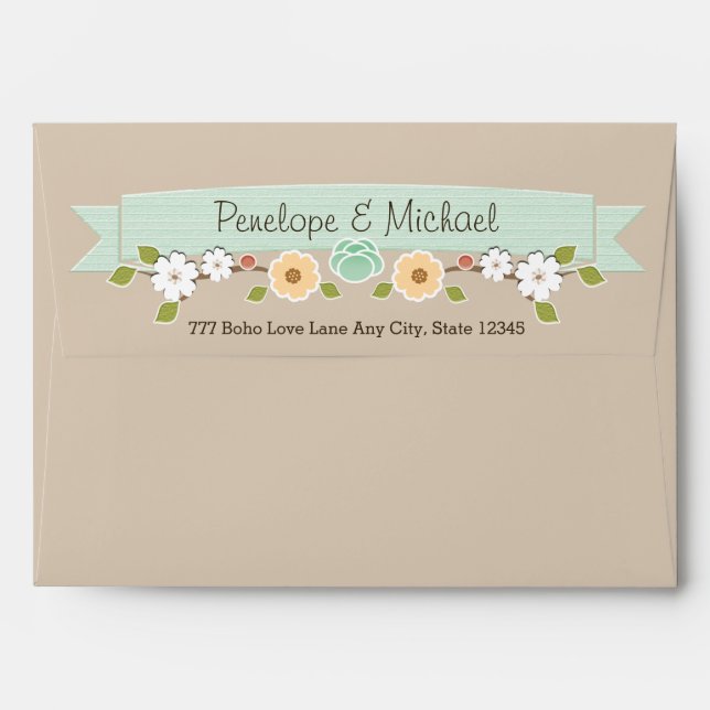 Mint Rustic Floral Boho A7 5"x7" Envelope in Khaki (Back (Top Flap))