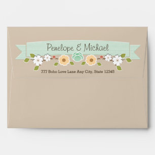 Mint Rustic Floral Boho A7 5"x7" Envelope in Khaki