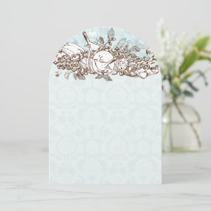 Mint Rustic Forest Birds Oak Tree Scroll Wedding Invitation