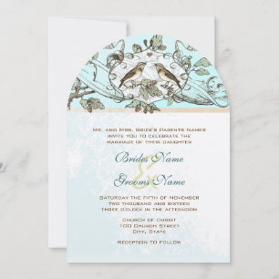 Mint Rustic Love Bird Wedding Invitation