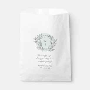 Mint Rustic Monogram Wreath Wedding Favour Bag