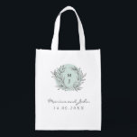 Mint Rustic Monogram Wreath Wedding Thank You Bag<br><div class="desc">Perfect for a rustic country barn wedding with a modern twist,  this reusable grocery bag is the perfect way to thank your out of town guests for travelling to celebrate your wedding. A hand-drawn wreath of branches and the couple's monogram with modern and elegant typography can be totally personalised.</div>