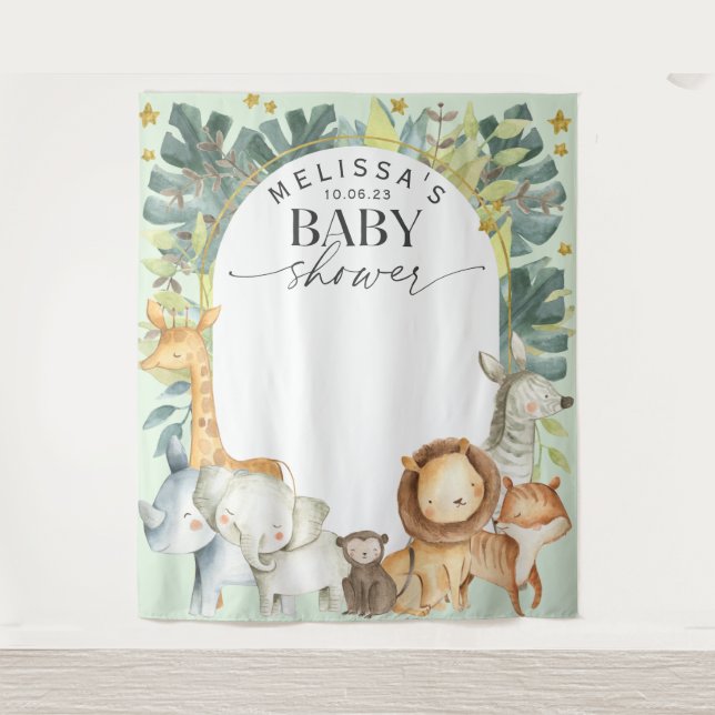 Mint Safari themed gender neutral modern backdrop Tapestry (Front)
