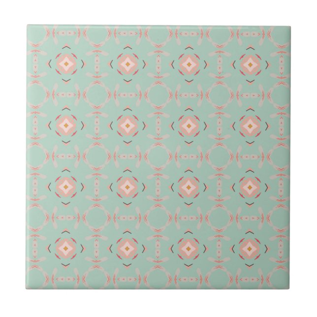 Mint Sage and Peach Modern Floral Seamless Tile (Front)