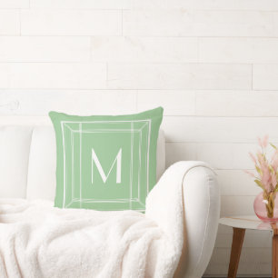 Mint Sage and White Monogram Cushion