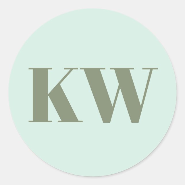 Mint Sage Large Monogrammed Initial Personalised Classic Round Sticker (Front)