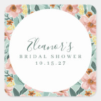 Mint Sage Pink Floral Script Bridal Shower Custom