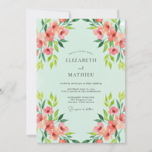 Mint Salmon Wildflower Wedding Invitation