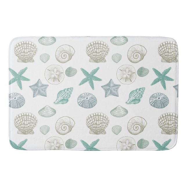 Mint Sand Blue Shells Bath Mat (Front)