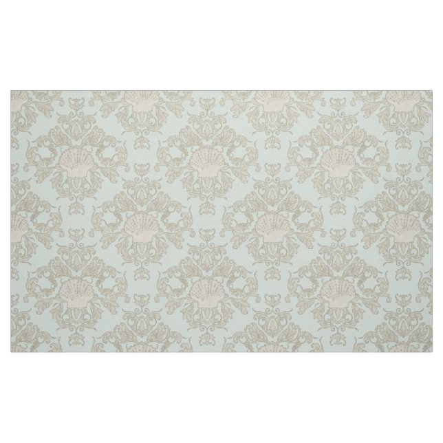 Mint Scallop Shell Leaf Scroll Damask Ocean Beach Fabric (Fat Quarter)