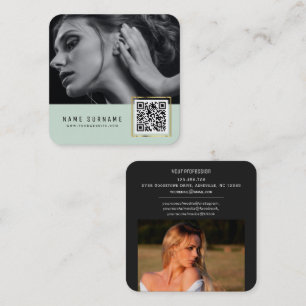 Mint scannable barcode QR code photo Square Business Card